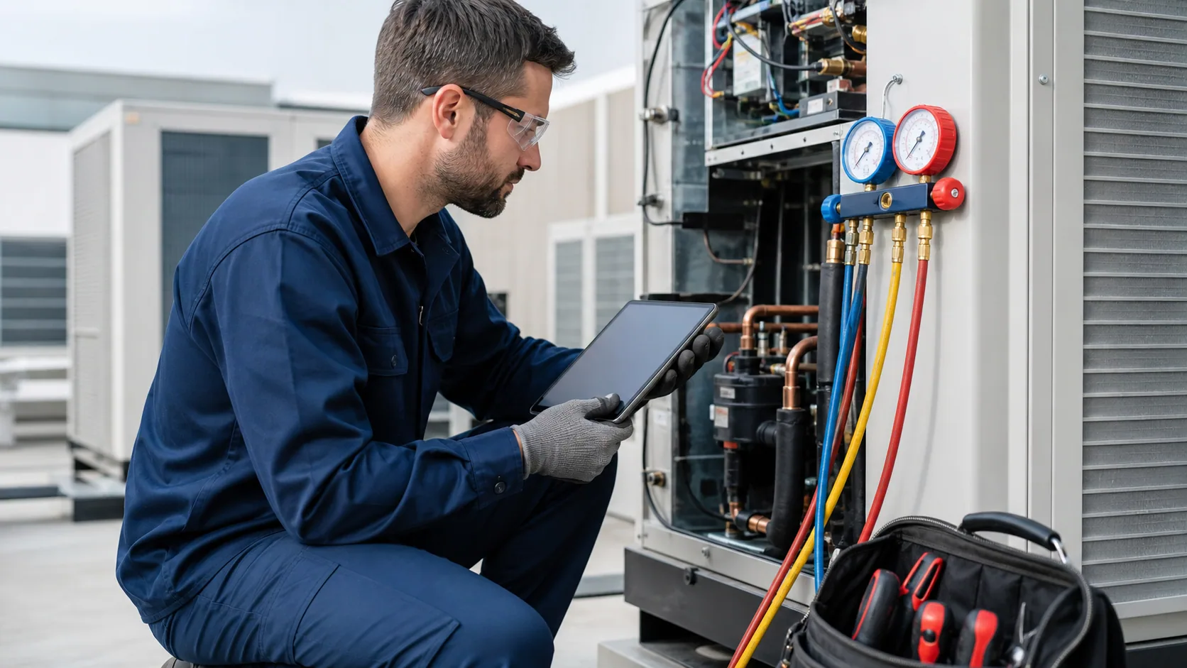 AGS engineer servicing commercial HVAC equipment